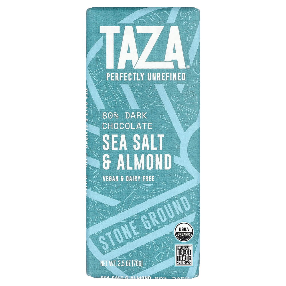 Taza Chocolate, 80% темный шоколад, морская соль и миндаль, 70 г (2,5 унции)
