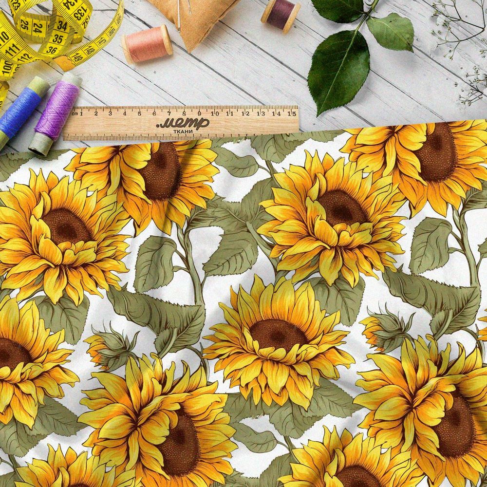 Ткань премиум флис крупные подсолнухи