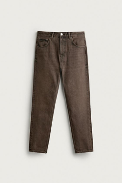 ZARA УКОРОЧЕННЫЕ ДЖИНСЫ SLIM FIT, КОРИЧНЕВЫЙ