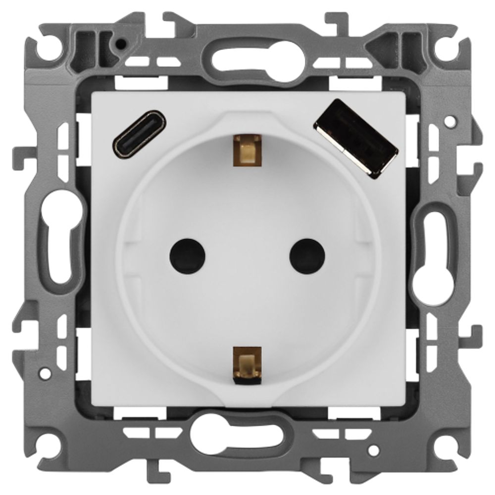 Розетка ЭРА Серия 12 12-4108-01М 2P+E 16A-250В со шторками с USB type-A+C 5В-3А белый матовый | Эра 12