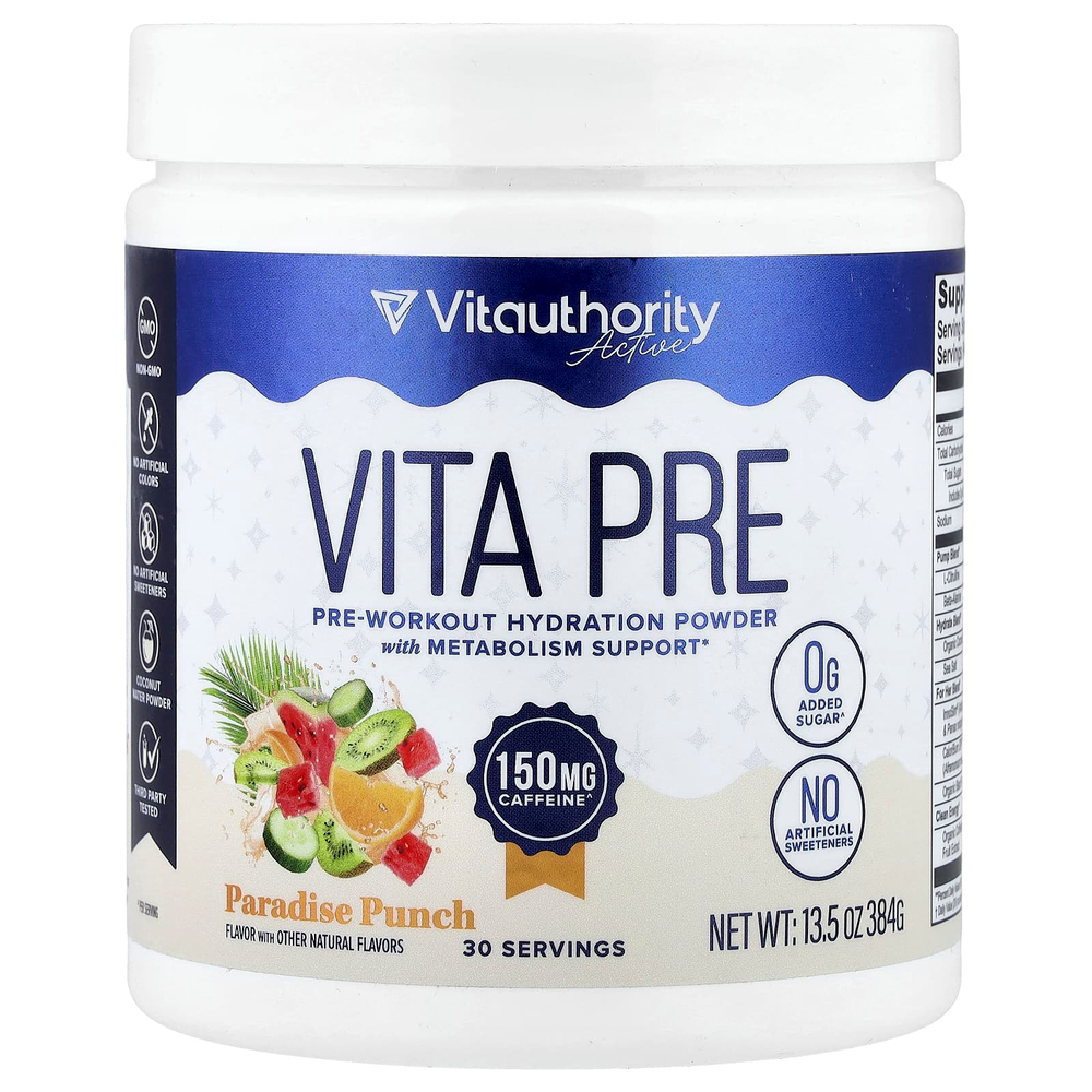 Vitauthority, Active, Vita Pre, увлажняющий порошок перед тренировкой, Paradise Punch, 384 г (13,5 унции)