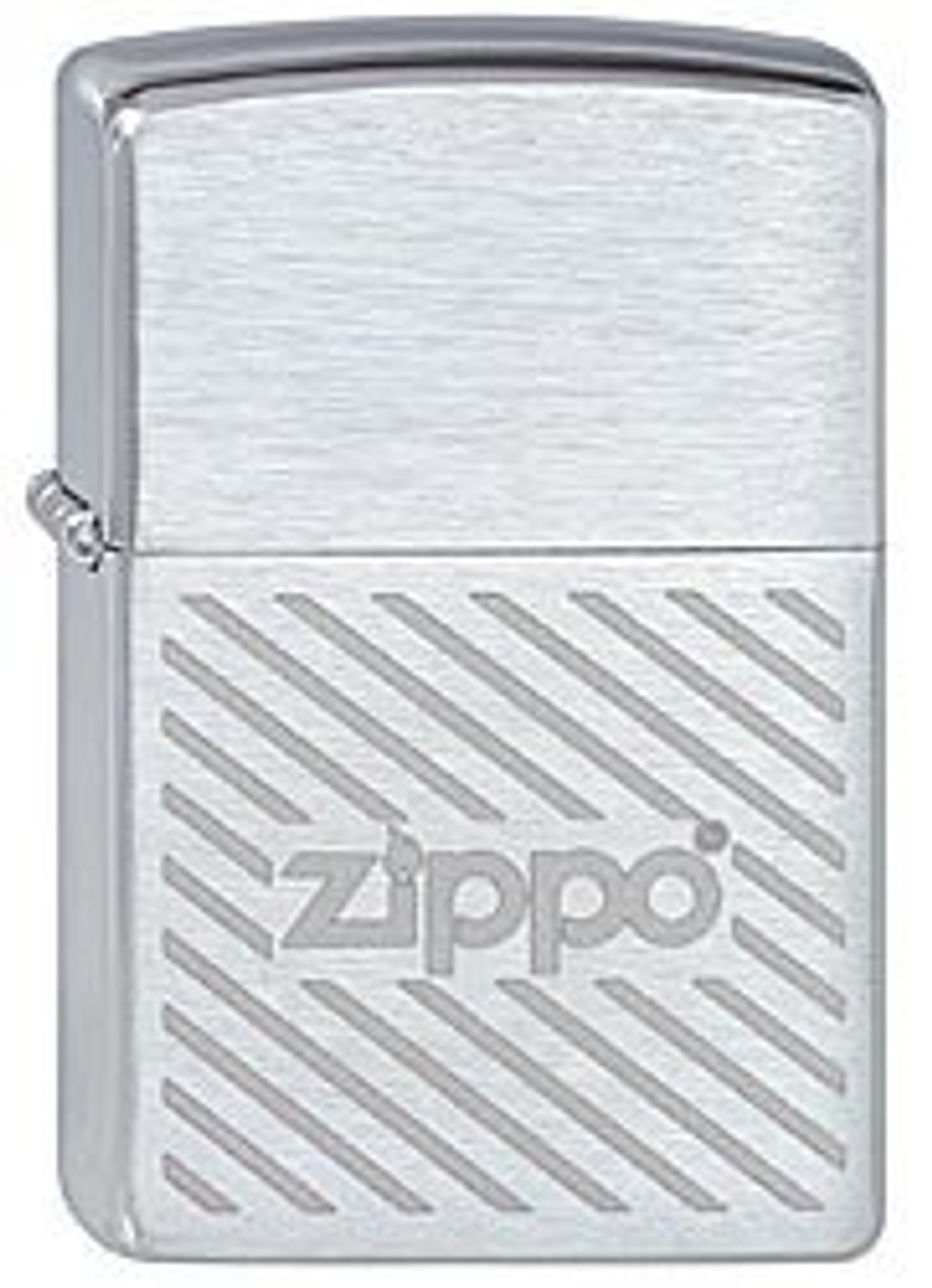 Легендарная классическая американская бензиновая широкая зажигалка ZIPPO Classic Brushed Chrome™ серебристая матовая из латуни и стали С Логотипом Zippo в центре принта из диагональных полос ZP-200 Zippo stripes