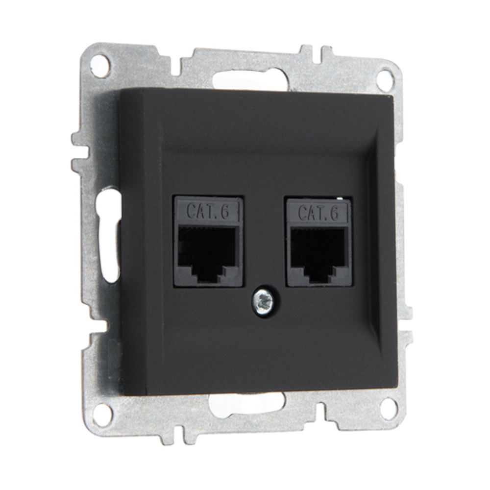 Розетка компьютерная ARVIA Electric, кат. 6, 2 гнезда, черный матовый софт 50205000248