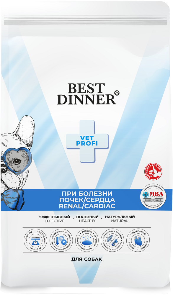 Сухой корм Best Dinner Vet Profi Renal/Cardiac диета при острой или хронической болезни почек и заболеваниях сердца у взрослых собак всех пород 12 кг