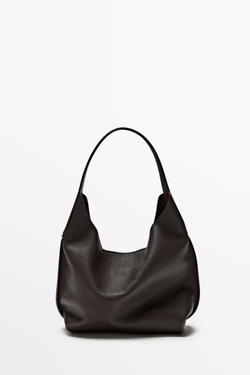 Massimo Dutti Мини-сумка через плечо из кожи наппа, коричневый