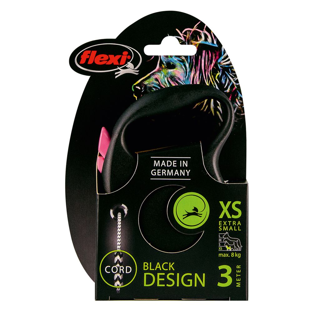 Рулетка flexi Black Design XS (до 8 кг) 3 м трос черный/розовый