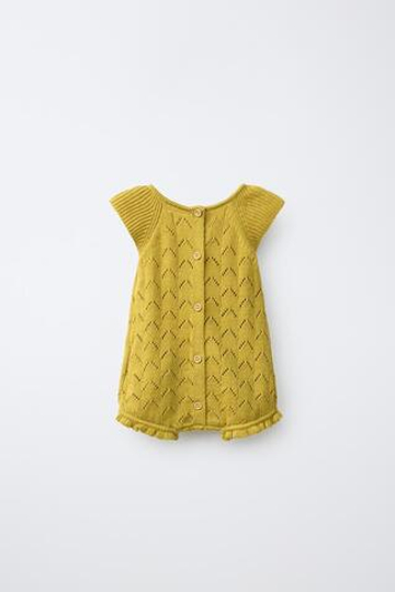 ZARA ТРИКОТАЖНЫЙ ПЕСОЧНИК С ЦВЕТОЧНОЙ ВЫШИВКОЙ, ЦВЕТ ОЛИВКОВОГО МАСЛА
