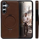 Business style чехол из кожи для SAMSUNG GALAXY A55 с кольцом-подставкой и бархатной подкладкой