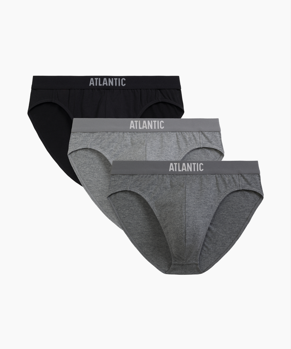 Мужские трусы слипы спорт Atlantic, набор 3 шт., хлопок, черные + серый меланж + темно-серый меланж, 3BMP-094