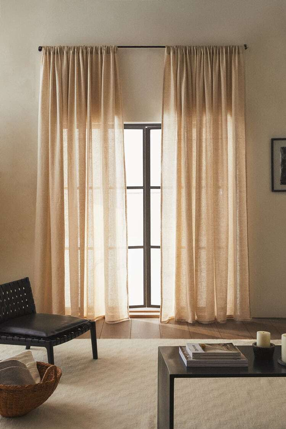 ZARA HOME XL ЛЬНЯНАЯ ЗАНАВЕСКА, СВЕТЛО-БЕЖЕВЫЙ