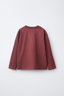 ZARA ФУТБОЛКА В ПОЛОСКУ С ПРИНТОМ, ВИННЫЙ