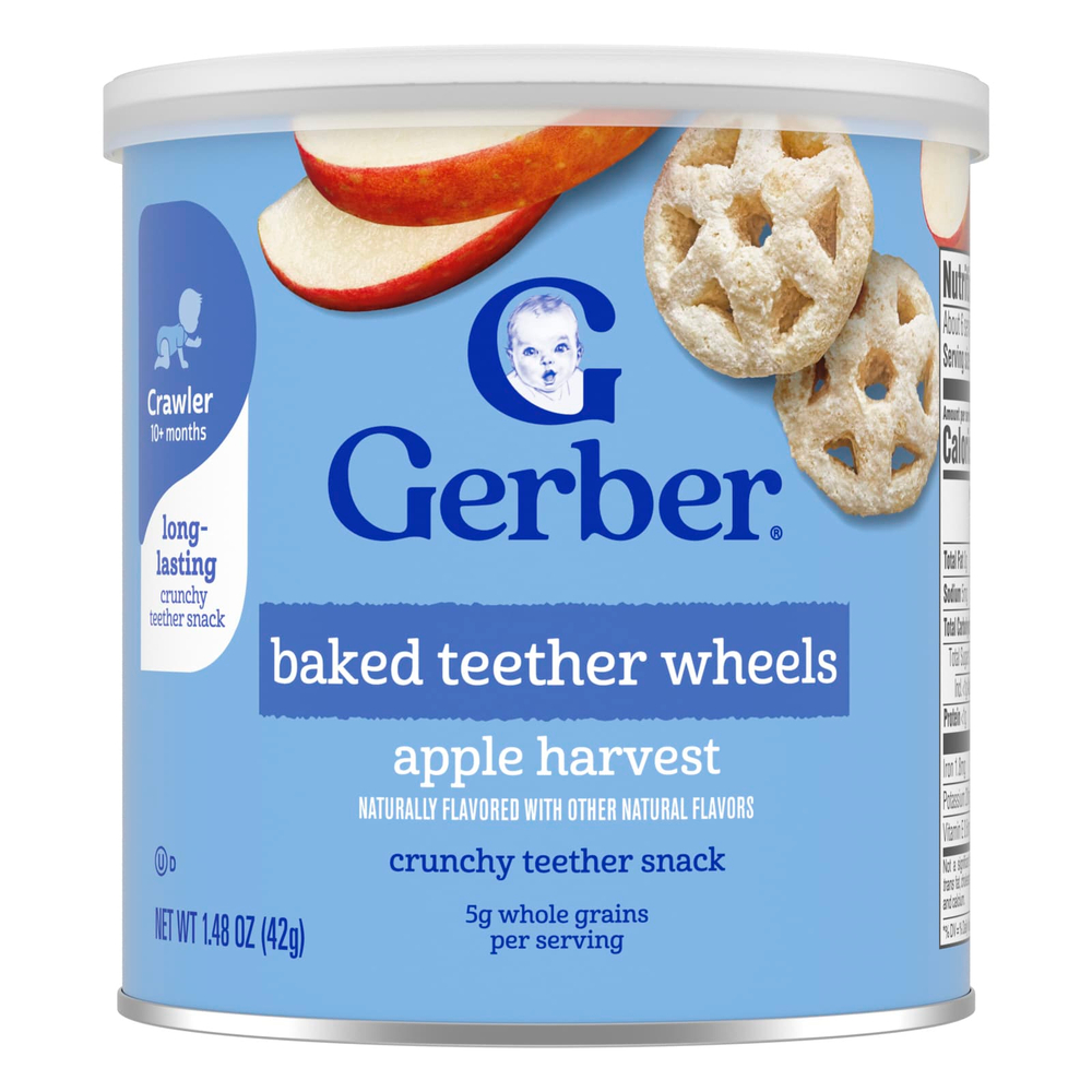 Gerber, запеченные прорезыватели для зубов, для детей от 10 месяцев, яблочный урожай, 42 г (1,48 унции)