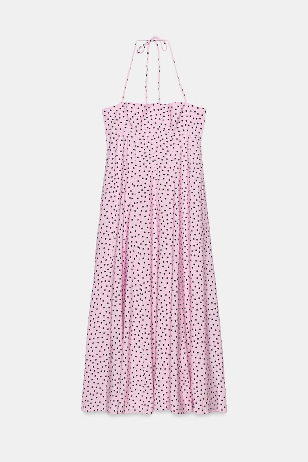 ZARA ПЛАТЬЕ МИДИ В ГОРОШЕК С ГОРЛОВИНОЙ ХАЛТЕР И ОБЪЕМНЫМИ ДЕТАЛЯМИ, РОЗОВЫЙ