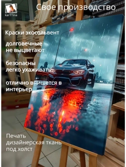 Картина "BMW под дождём", интерьерная 50х70см 1шт.