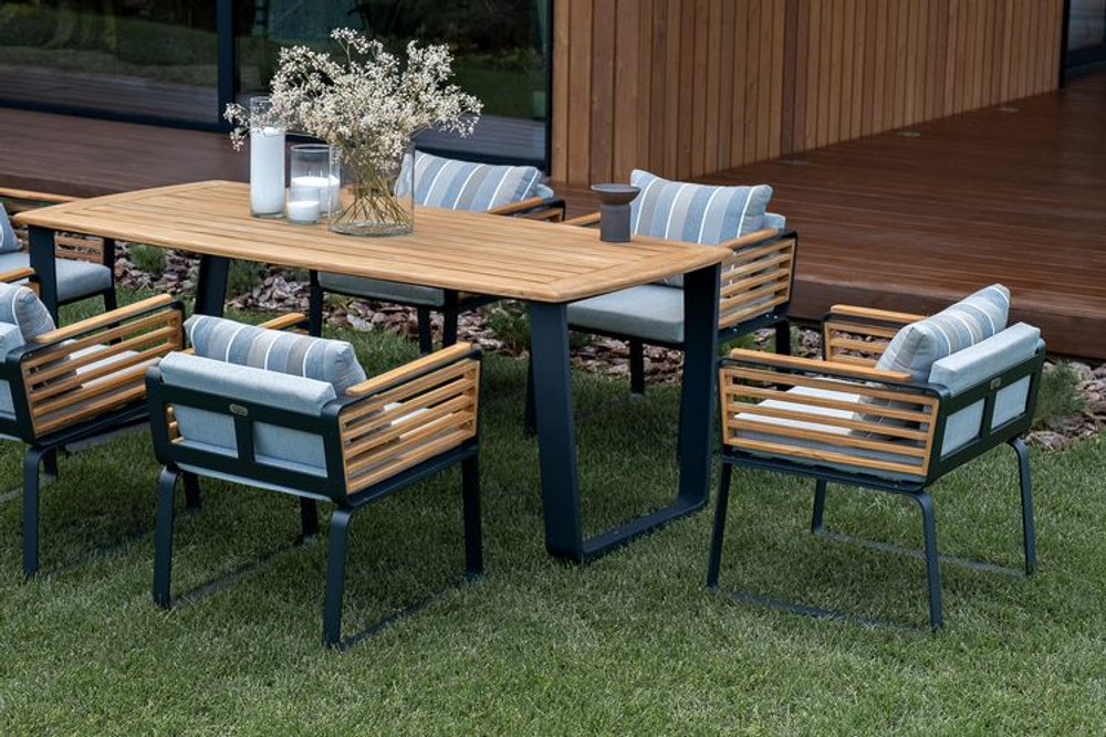 Обеденная группа из алюминия Joygarden АУРА, Gunmetal (темно-серый), светло-серый