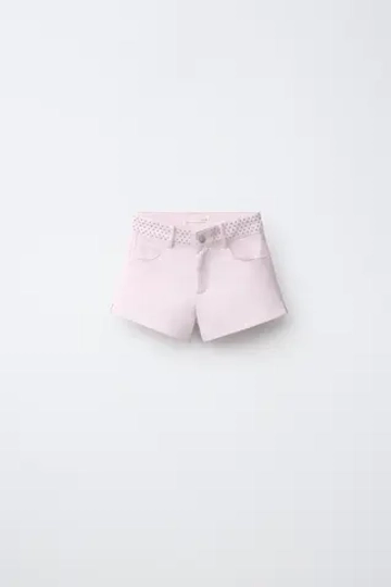 ZARA ШОРТЫ С ЗАКЛЕПКАМИ И ЗВЕЗДАМИ, РОЗОВЫЙ