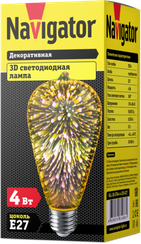 Лампа светодиодная Navigator груша 220V 3D-ST64 Е27 4W 31196