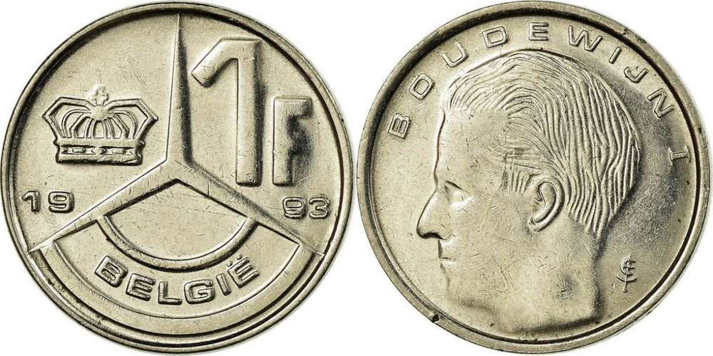 Бельгия 1 франк, 1989-1993 Надпись на голландском - BELGE XF