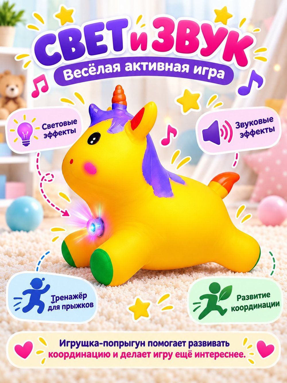 Прыгун Единорог со светом и звуком желтый (00-8350-2)