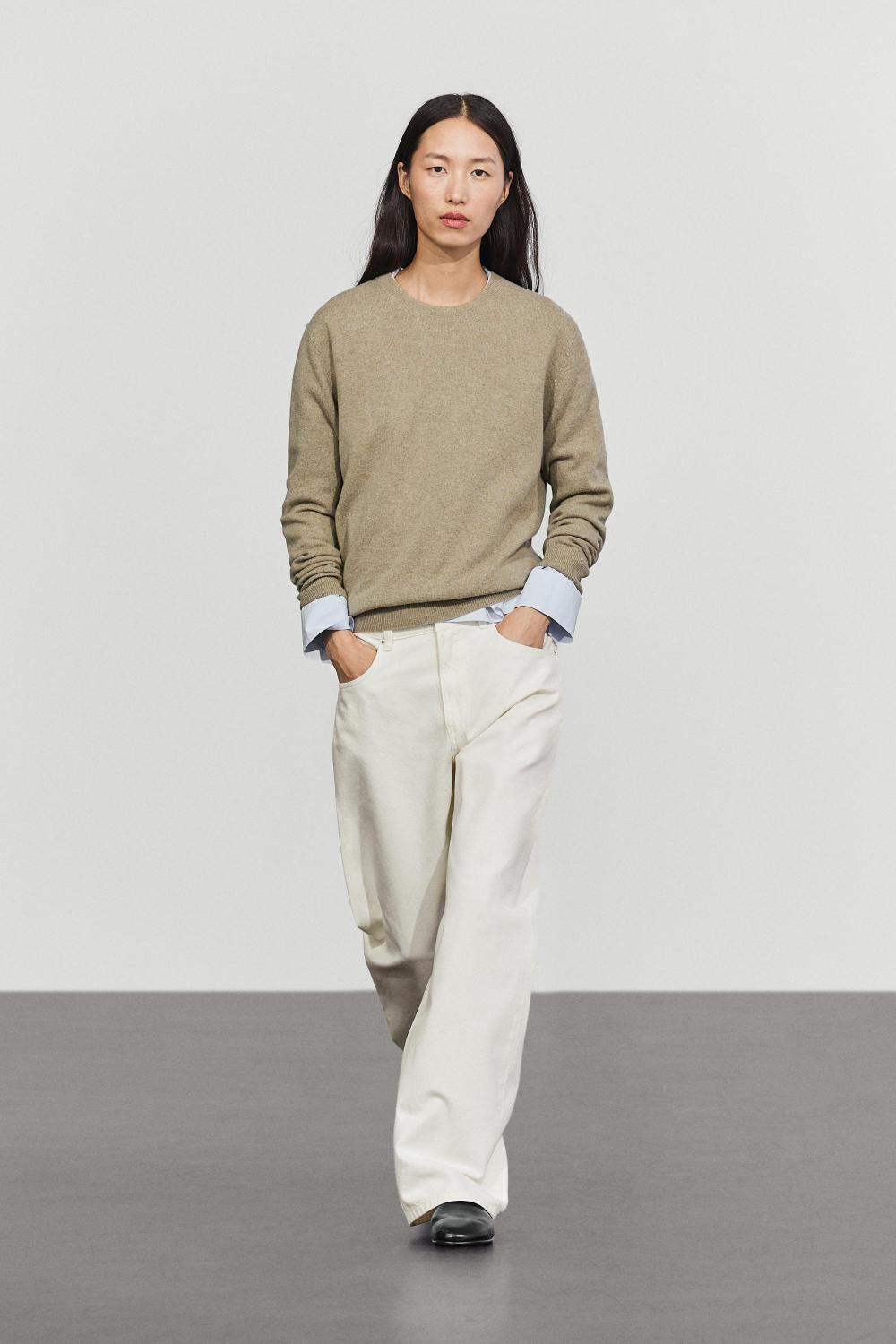 Massimo Dutti Вязаный свитер с круглым вырезом из смесовой шерсти, пестро-бежевый