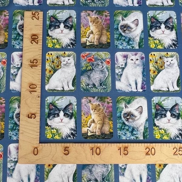 КОТОПОРТРЕТЫ, ГОЛУБОЙ, КУПОН 45*110 см (5 рядов В ОДНОМ РЯДУ 18 КАРТИНОК), 100% хлопок Handmade Fabrics 2