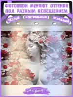 3D Фотообои в стиле барельеф "Девушка и алые, красные цветы" влево