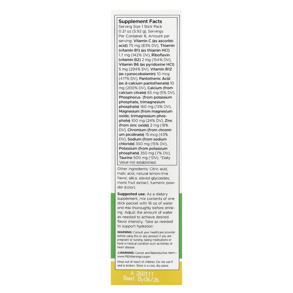 Swanson Vitamins, Simply Hydrate, смесь для гидратации электролитов, лимон и лайм, 8 пакетиков в виде стиков по 5,92 г (0,21 унции)