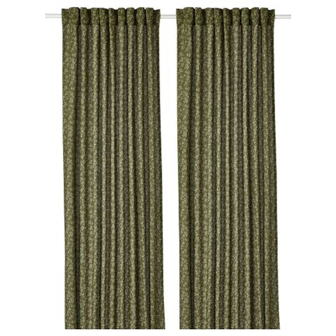 Комплект штор IKEA TRYSTAVMAL (ТРИСТЯВМАЛЬ), Зеленый с рисунком, 145x250 см, 2 шт
