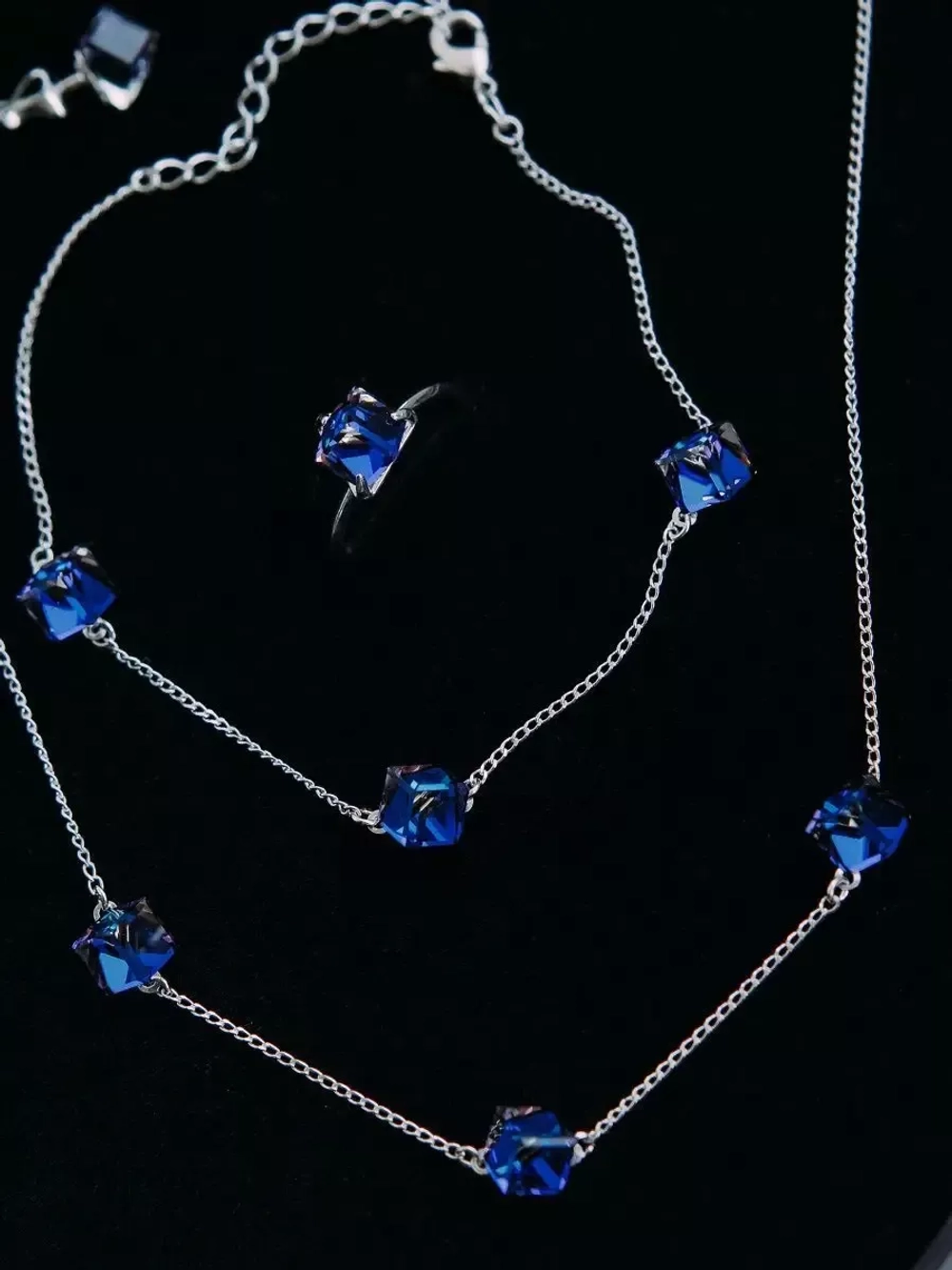 Браслет Миражи с синими кристаллами-хамелеонами Swarovski
