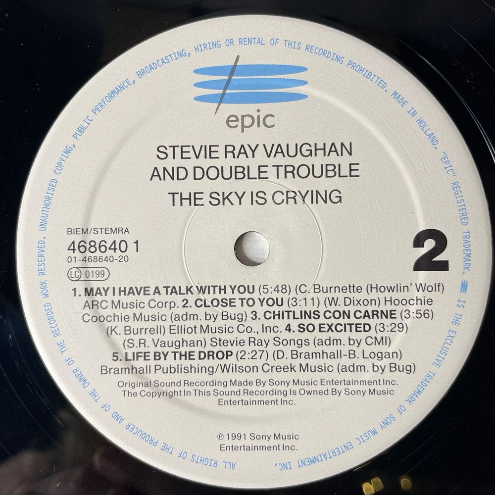Винтажная виниловая пластинка LP Stevie Ray Vaughan And Double Trouble, The Sky Is Crying (Нидерланды 1991)