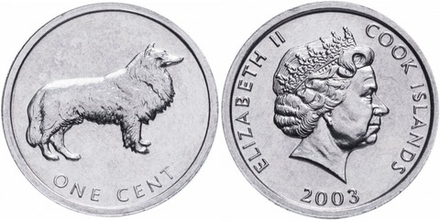 Острова Кука 1 цент, 2003 Бордер-колли UNC