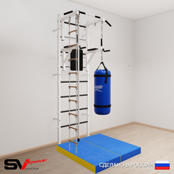 Шведская стенка Sv Sport 5756 (Турник стандарт/Брусья/Канат/Лестница/Цепь/Мешок 22кг/Мат 1м)