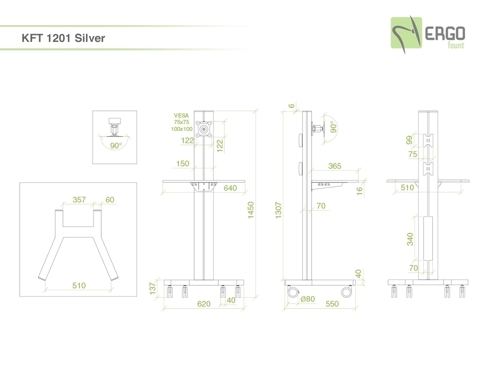 Стойка для монитора напольная ErgoFount KFT 1201 Silver