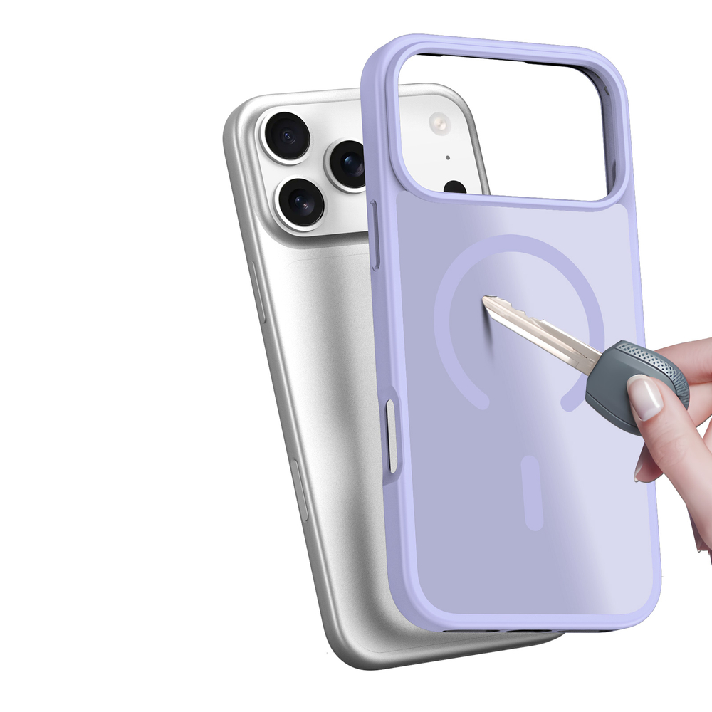 Прозрачный матовый чехол с MagSafe для iPhone 17 Pro, боковые рамки светло-фиолетового цвета, Dux Ducis, серия Yind Series (Open Ring Version)