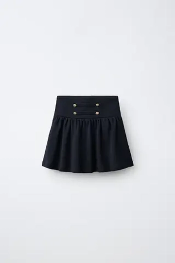 ZARA ЮБКА С ЗАСТЕЖКАМИ-КЛЕВАНТ И ПУГОВИЦАМИ, МОРСКОЙ СИНИЙ