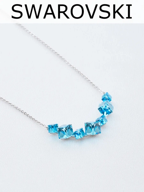 Колье дуга Мираж с голубыми кристаллами Swarovski
