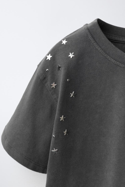 ZARA ФУТБОЛКА С ЗАКЛЕПКАМИ, АНТРАЦИТОВО-СЕРЫЙ