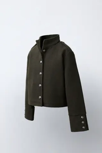 ZARA КУРТКА ИЗ СИНТЕТИЧЕСКОЙ ШЕРСТИ НА ПУГОВИЦАХ, МЯГКИЙ ЗЕЛЕНЫЙ