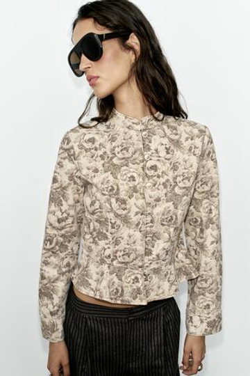 ZARA ДЖИНСОВАЯ КУРТКА Z1975 С ЦВЕТОЧНЫМ ПРИНТОМ, РАЗНОЦВЕТНЫЙ