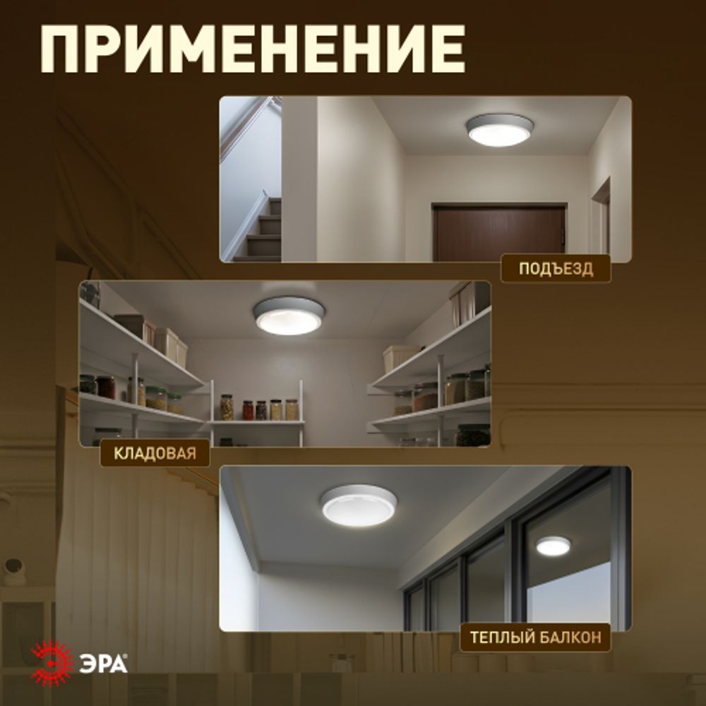 Светильник ЖКХ светодиодный ЭРА SPB-301-2-4K-10 IP40 10Вт 4000K D155 с акустическим датчиком круг накладной | Светильники ЖКХ IP40 и IP44