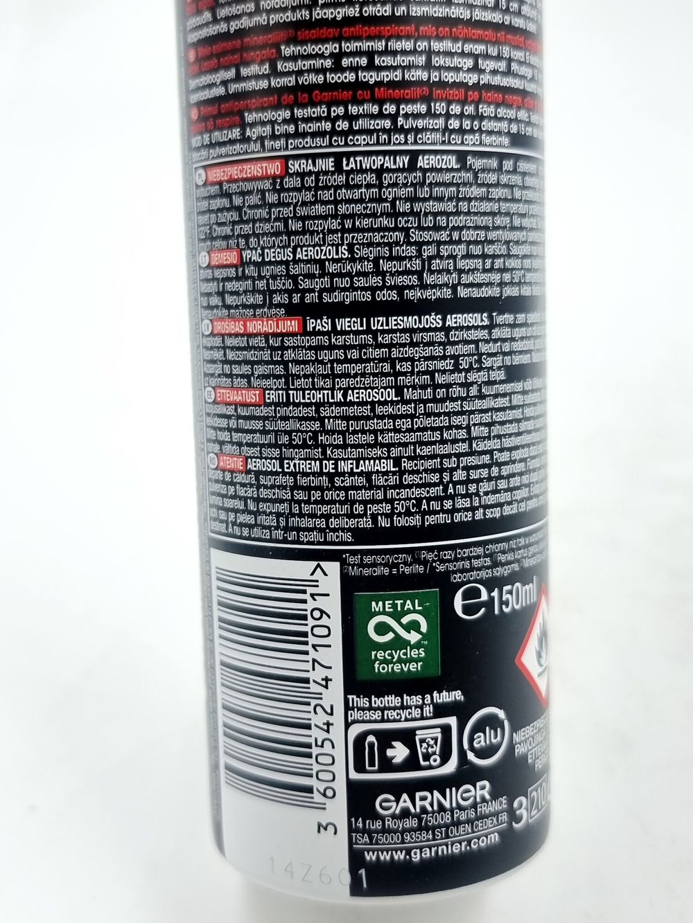 Garnier Men Дезодорант-антиперспирант спрей, 72 ч, черное/белое/цветное, без спирта, 150 мл (Франция)