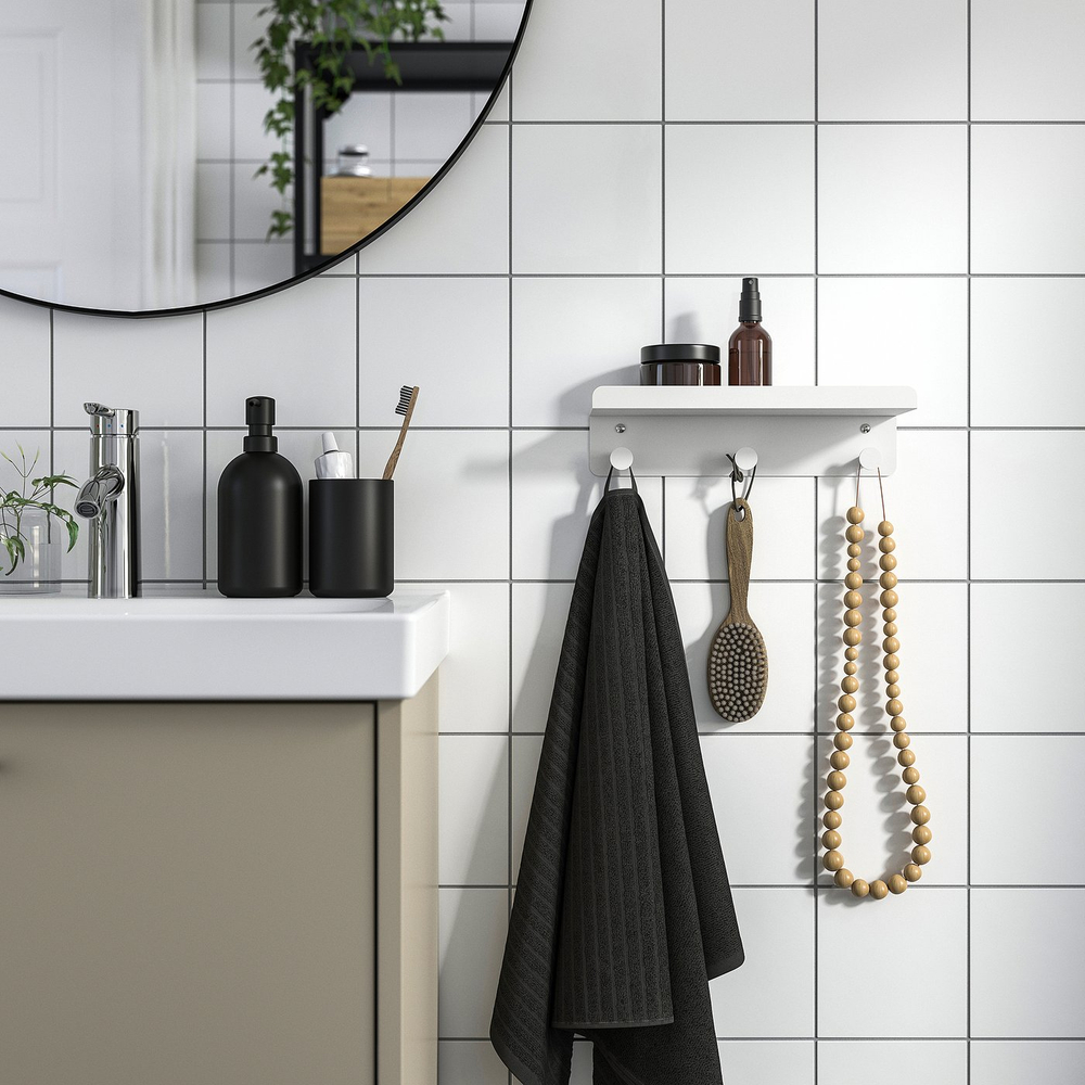 IKEA ENUDDEN  (ИКЕА ЕНУДДЕН)  -  Настенная полка с 3 крючками - белый 30х8 см