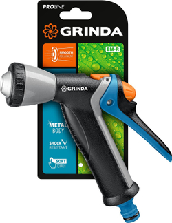 GRINDA BM-R, плавная регулировка, курок сзади, металлический с TPR, поливочный пистолет, PROLine (8-427311)
