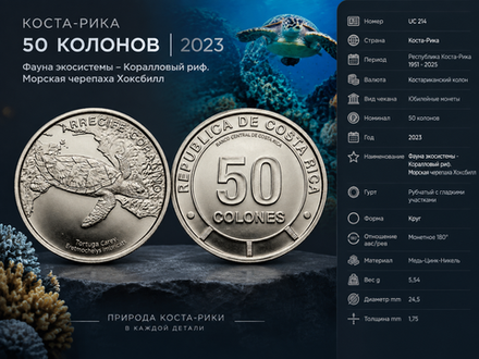 Коста-Рика 50 колонов, 2023 Морская черепаха Хоксбилл UNC