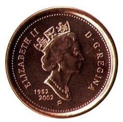 Канада. 1 цент. 2002. Юбилей. 50 лет правления. UNC