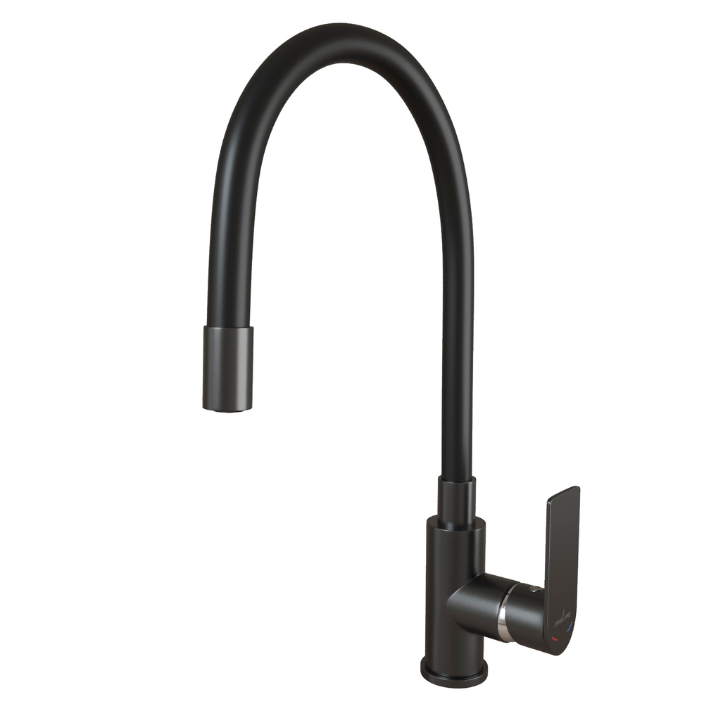 Смеситель для кухни 35к MIXLINE МЛ33-098Г(ML33-098GR) "Сити" гибкий излив боковая ручка б/отв ГРАФИТ
