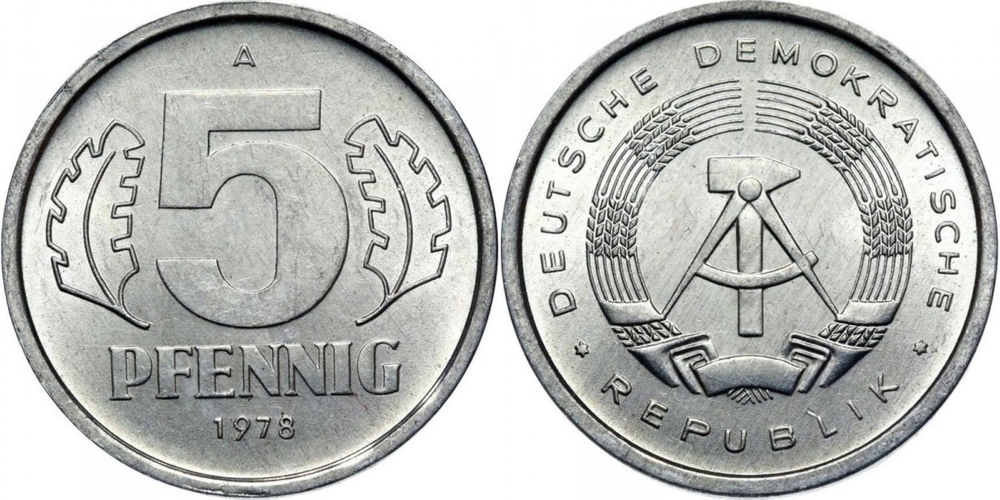Германия - ГДР 5 пфеннигов, 1978 Герб XF