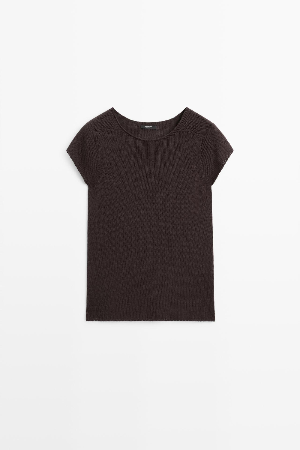 Massimo Dutti Вязаный свитер с коротким рукавом из смесовой хлопковой ткани, шоколадный