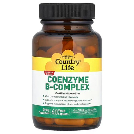 Country Life, комплекс коэнзимов группы Б, 60 вегетарианских капсул