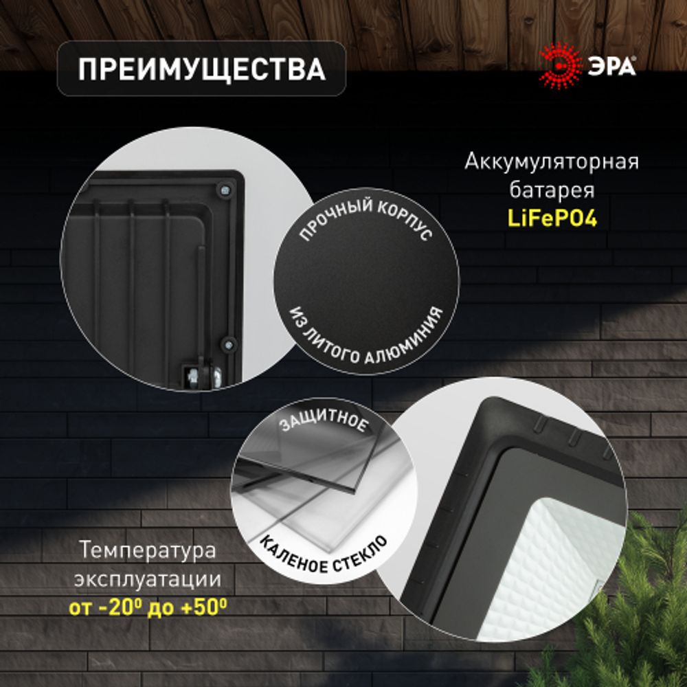 Прожектор ЭРА ERAPRO-20 светодиодный уличный 20 Вт 360 Лм 5000K IP65 на солнечной батарее с датчиком движения ПДУ | Уличное освещение на солнечных батареях